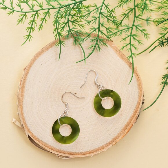 Recycled Early 1900's Olive Wine Bottle Glass Hoop Earrings - Picture 3 of 6